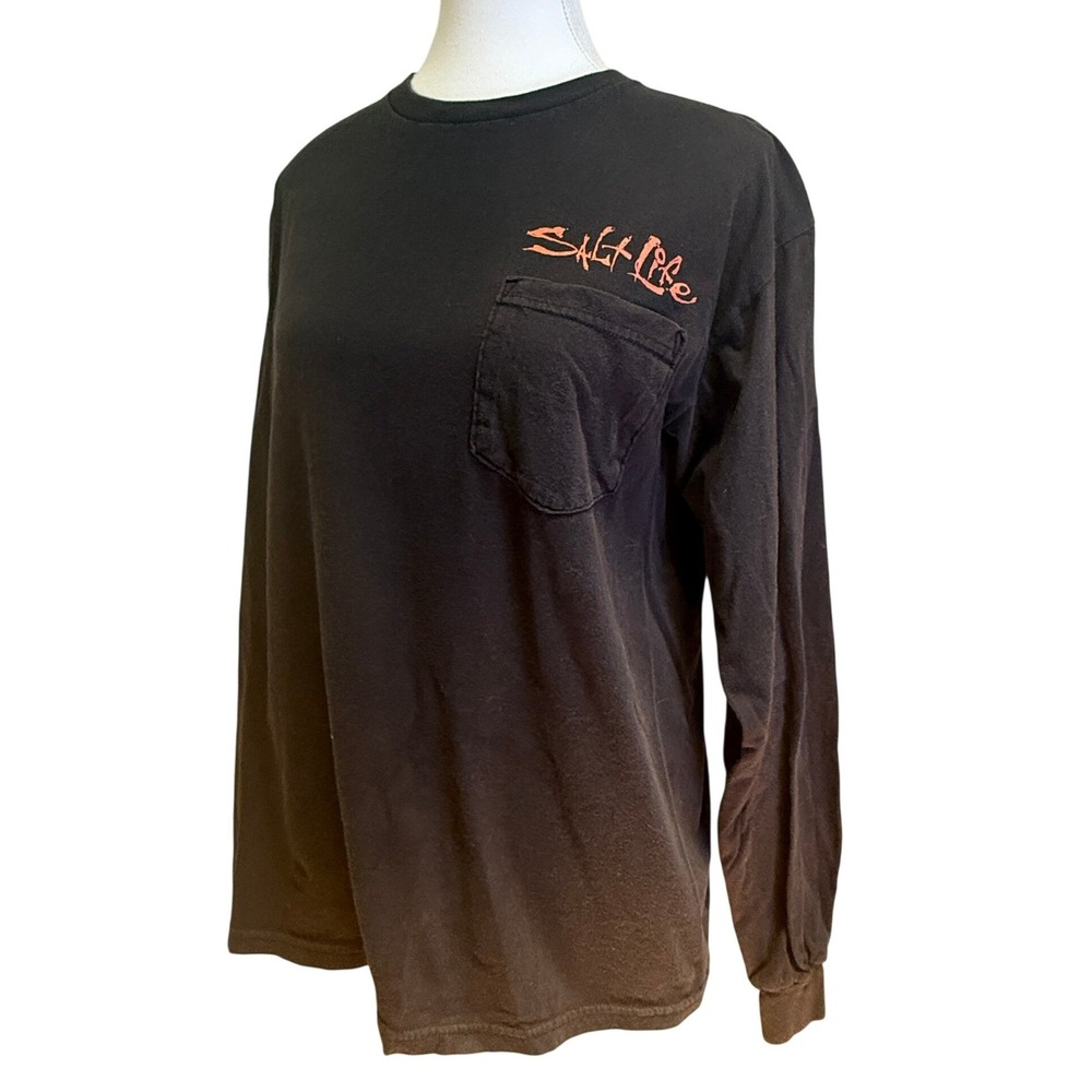 Salt‎ Life Long Sleeve Shirt Mens M Black Marlin Graphic Nautical Coastal Surf - Picture 2 of 5